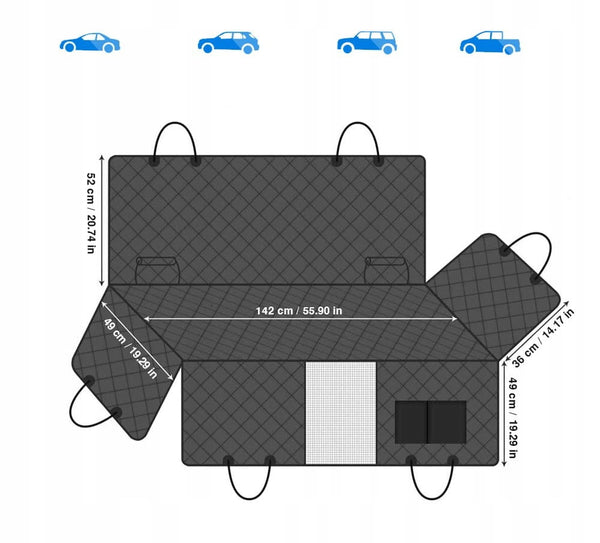 Automašīnas pārsegs XXL, suņu paklājiņš aizmugurējam sēdeklim