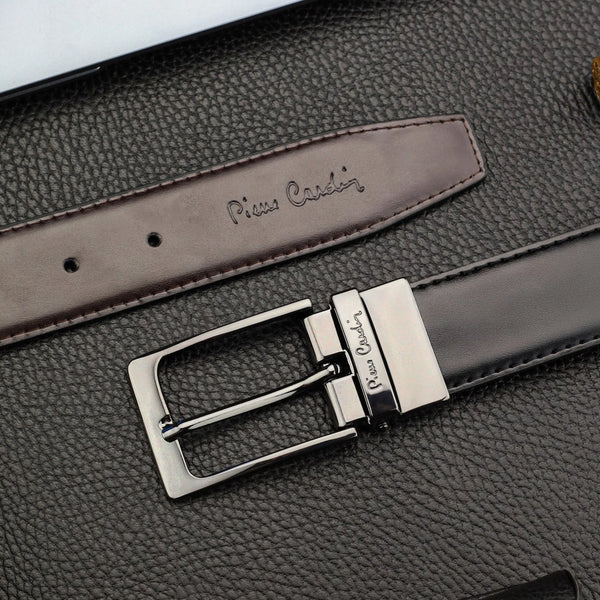 Vīriešu komplekts „Pierre Cardin”: ādas maks un divpusēja josta, melna/brūna 75T8806BR