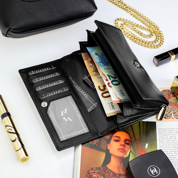 Sieviešu ādas maks Stevens, melns, RFID 210-R