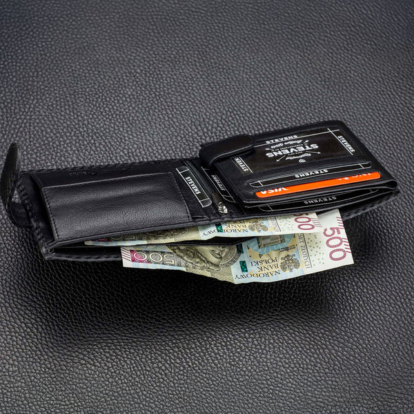 Vīriešu ādas maks Stevens 325A Carbon, melns S189