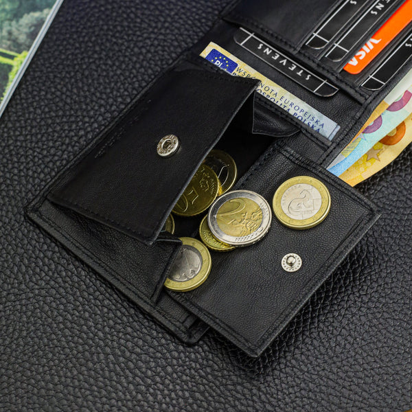 Īstas ādas vīriešu maks SLIM Stevens 84, melns S1033 