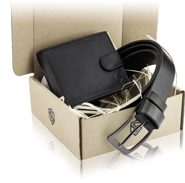 Dāvanu komplekts maks + josta Stevens, melns D190 