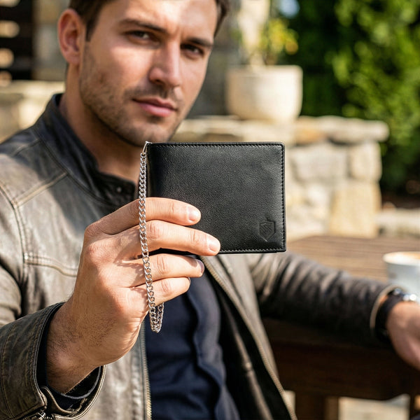 Melns vīriešu maks STEVENS ar ķēdīti S1084