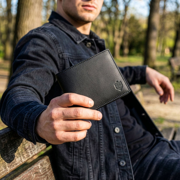 Īstas ādas vīriešu maks SLIM Stevens 84, melns S1033 