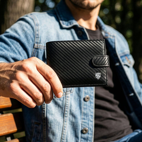 Vīriešu ādas maks Stevens 325A Carbon, melns S189