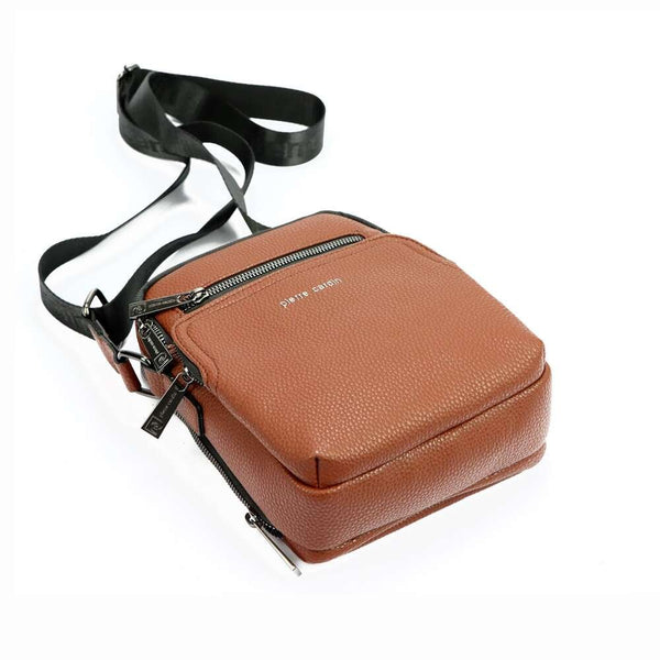 Vīriešu brūna eko ādas crossbody soma Pierre Cardin ar regulējamu siksnu