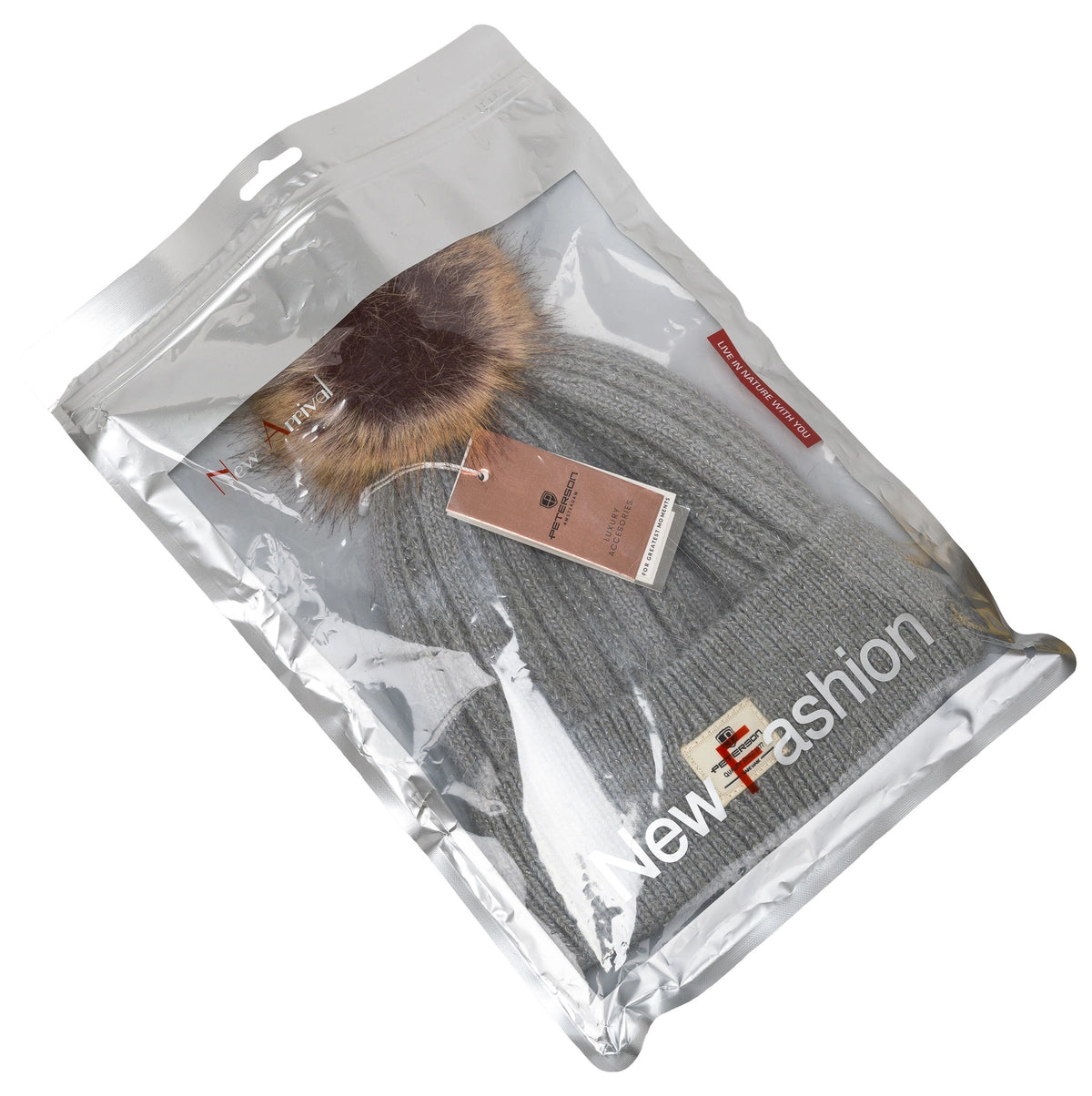 Pilka moteriška kepurė su nuimamu bumbulu Peterson V45