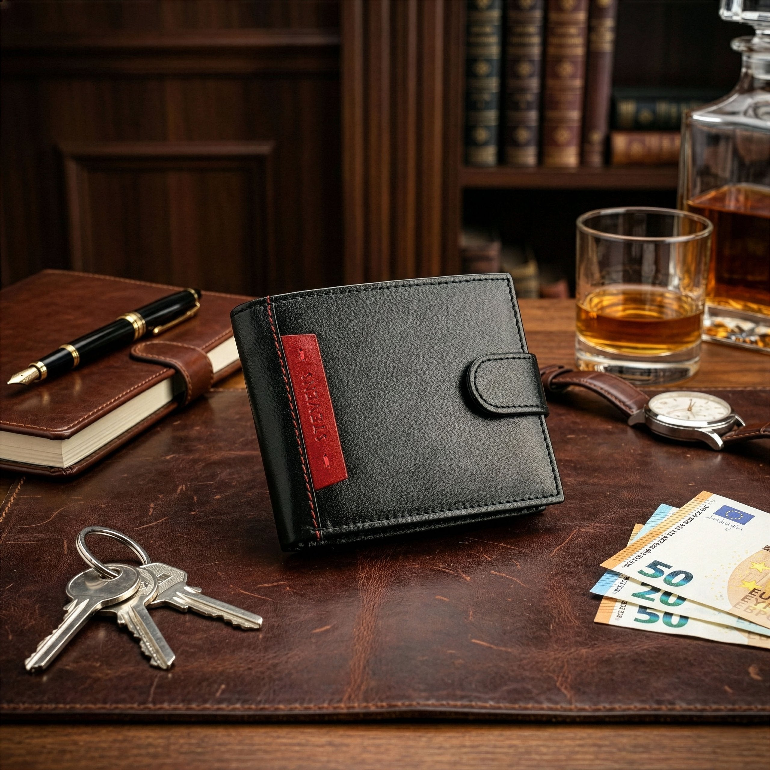 Vīriešu īstas ādas maks Stevens Z05-325A, melns N391