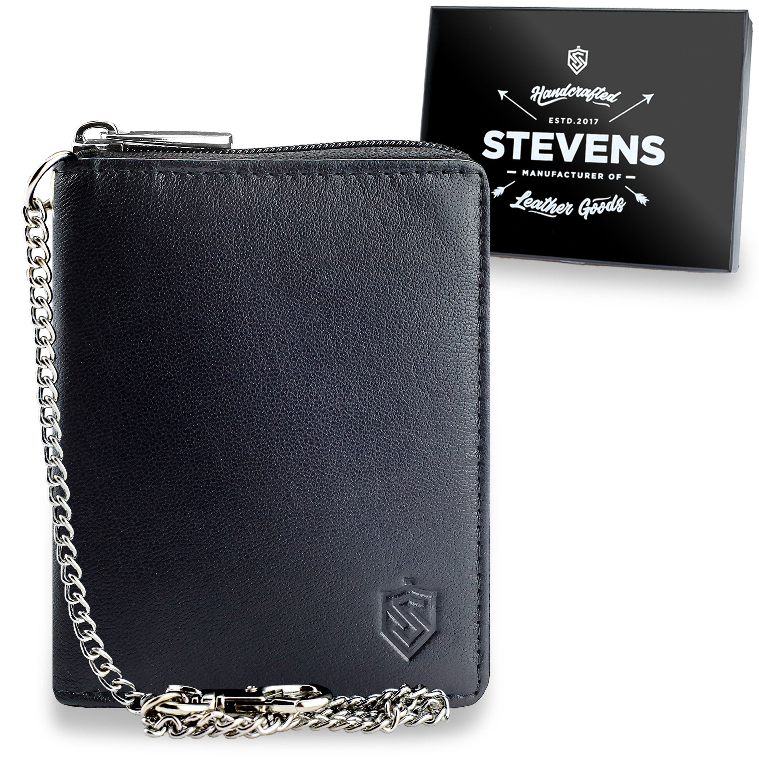 Vīriešu ādas maks ar rāvējslēdzēju un ķēdīti Stevens S160