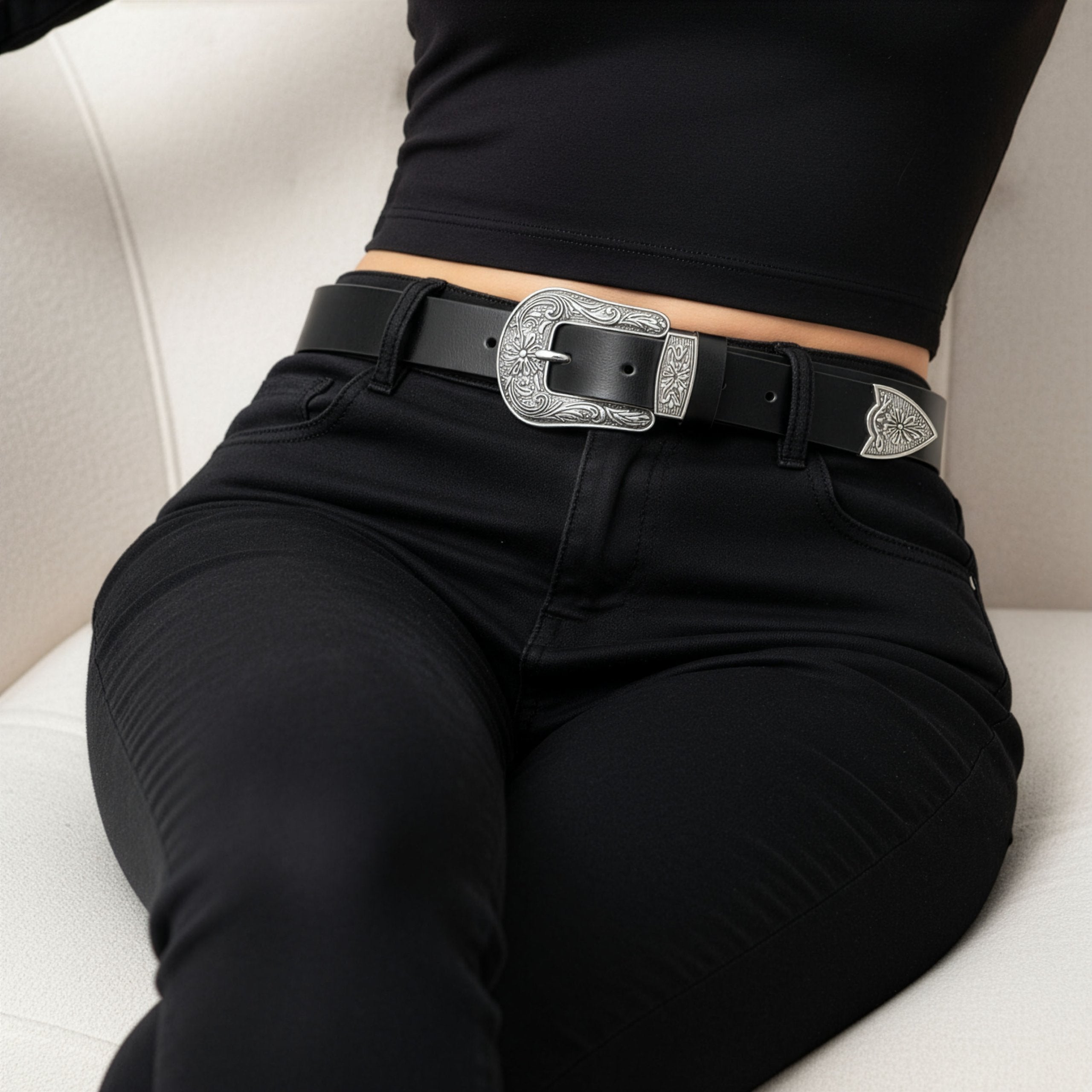 Sieviešu ādas josta Stevens Retro Vintage, melna