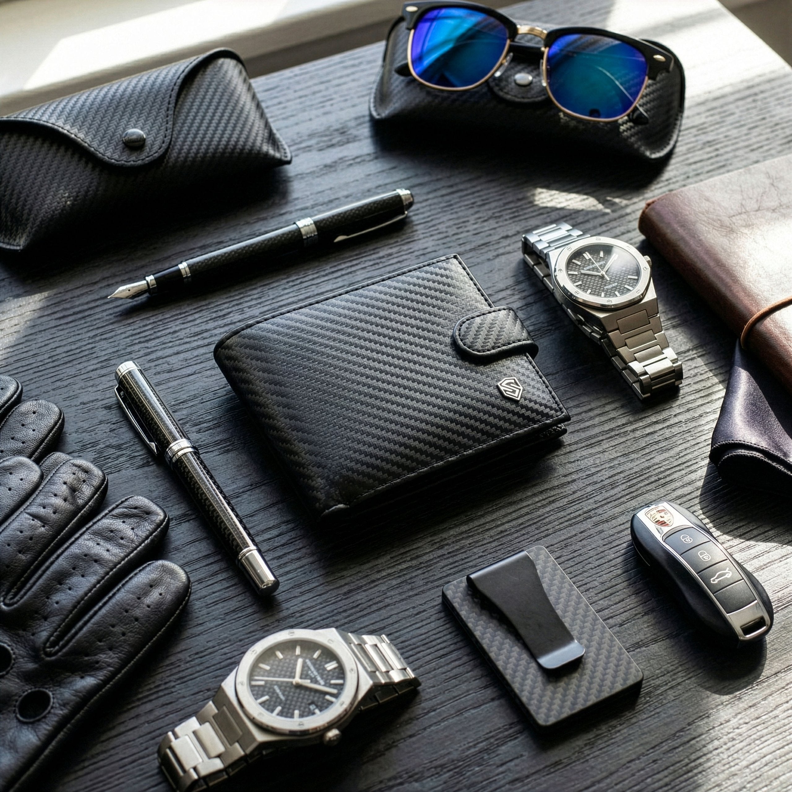 Vīriešu ādas maks Stevens 325A Carbon, melns S189