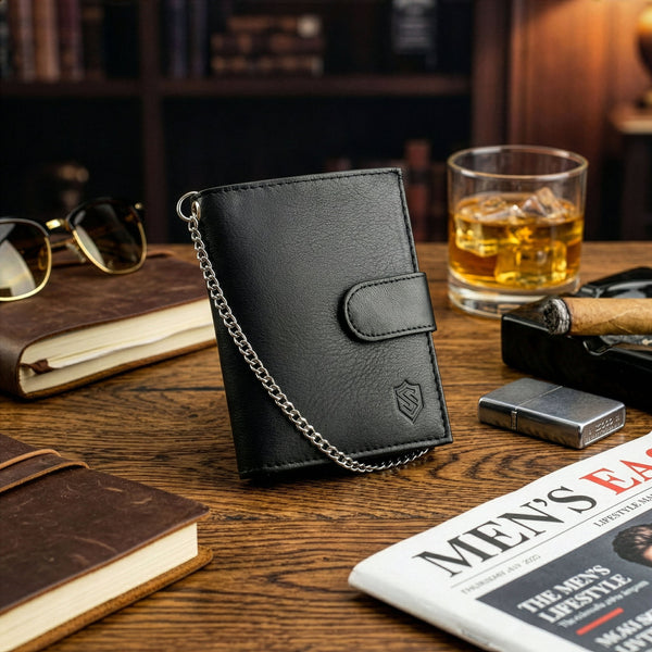 Melns vīriešu maks STEVENS ar ķēdīti S1083 