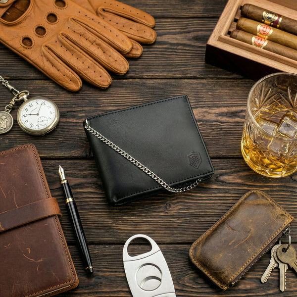 Melns vīriešu maks STEVENS ar ķēdīti S1084