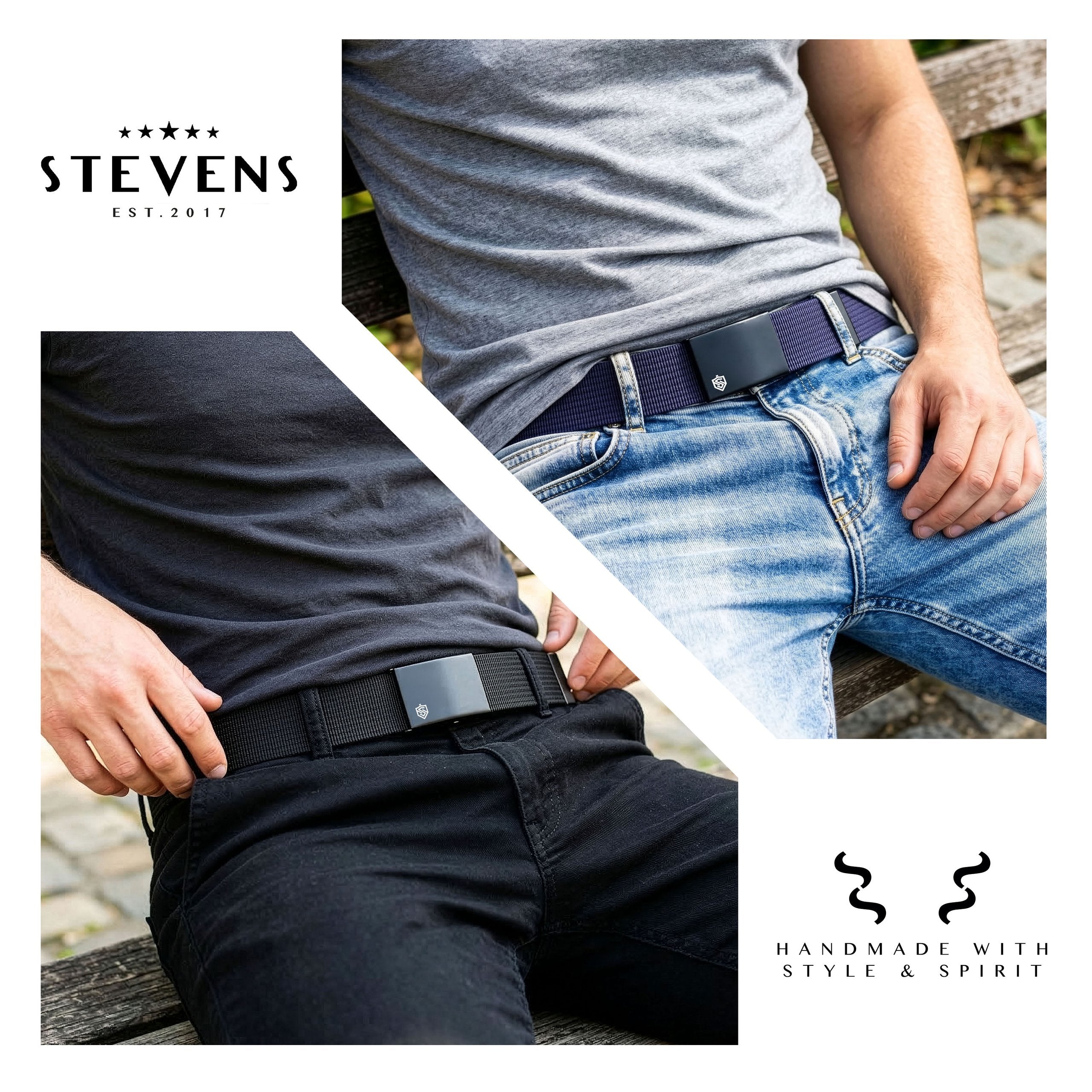 2 siksnu komplekts STEVENS melns + tumši zils, 135 cm XL, universāls 
