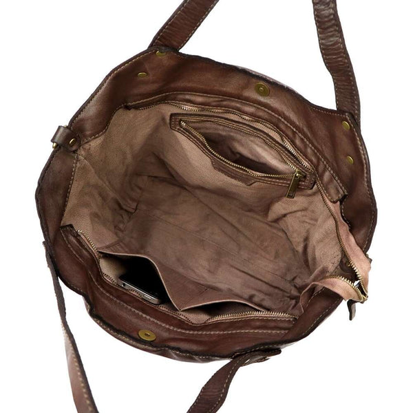 Moteriška odinė shopper tipo rankinė VS016, tamsiai ruda, talpina A4