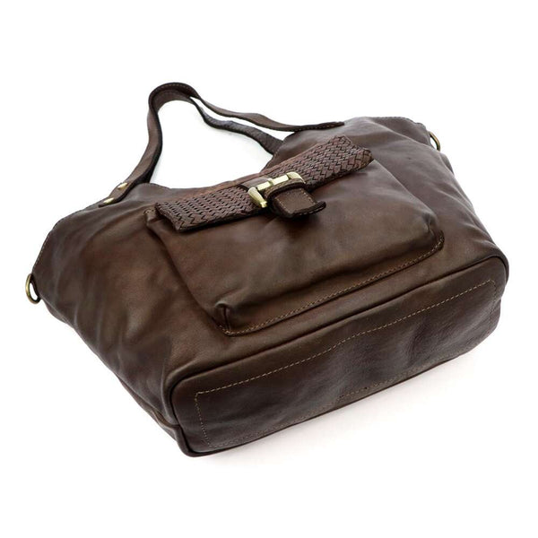 Moteriška odinė shopper tipo rankinė VS016, tamsiai ruda, talpina A4