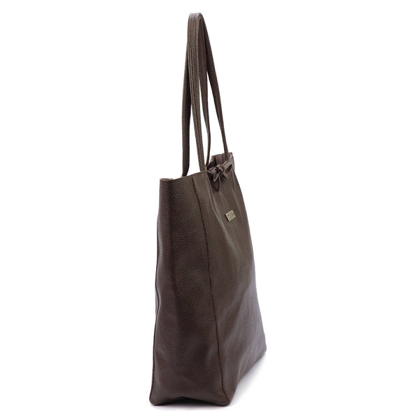 Moteriška didelė odinė shopper tipo rankinė MiaMore, tamsiai ruda, A4