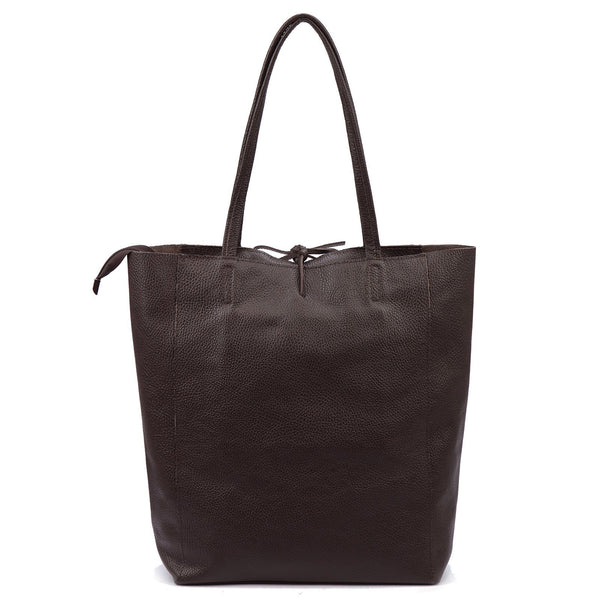 Moteriška didelė odinė shopper tipo rankinė MiaMore, tamsiai ruda, A4