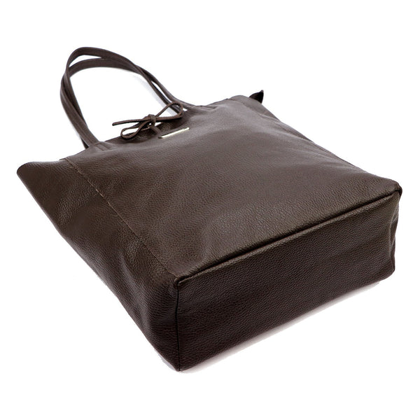 Moteriška didelė odinė shopper tipo rankinė MiaMore, tamsiai ruda, A4
