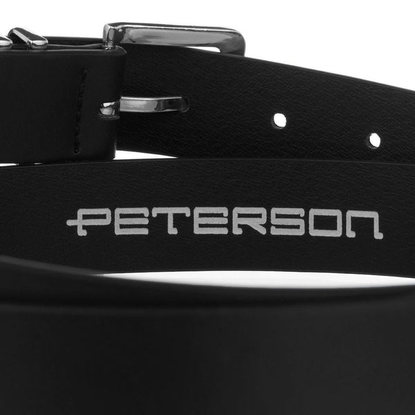 Siauras moteriškas diržas iš eko odos su sidabrine sagtimi Peterson, juodas D36107