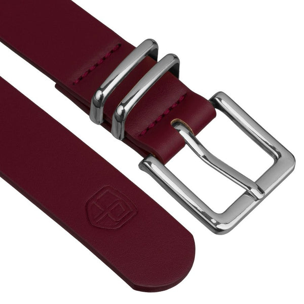 Moteriškas dirbtinės odos diržas Peterson, bordo, su sidabrine sagtimi D36112