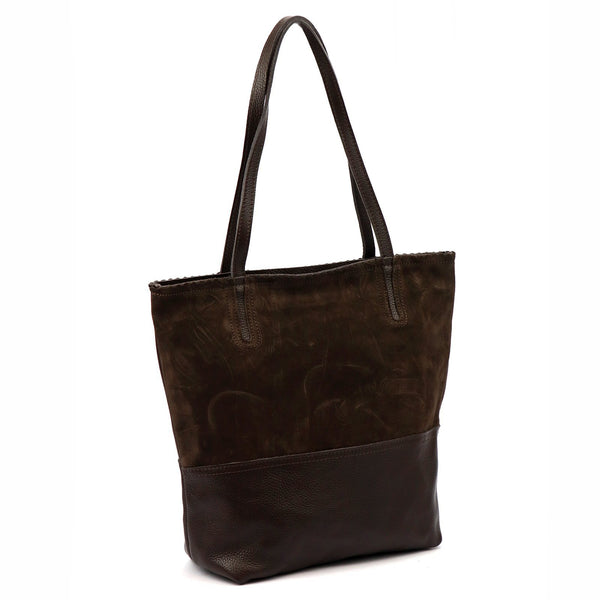 Moteriška didelė odinė shopper tipo rankinė Luka, tamsiai ruda, A4