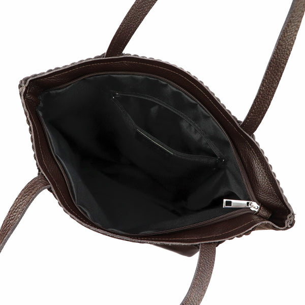 Moteriška didelė odinė shopper tipo rankinė Luka, tamsiai ruda, A4
