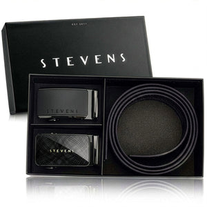 Vyriškas odinis automatinis diržas STEVENS, juodas, dovanų rinkinys D39751