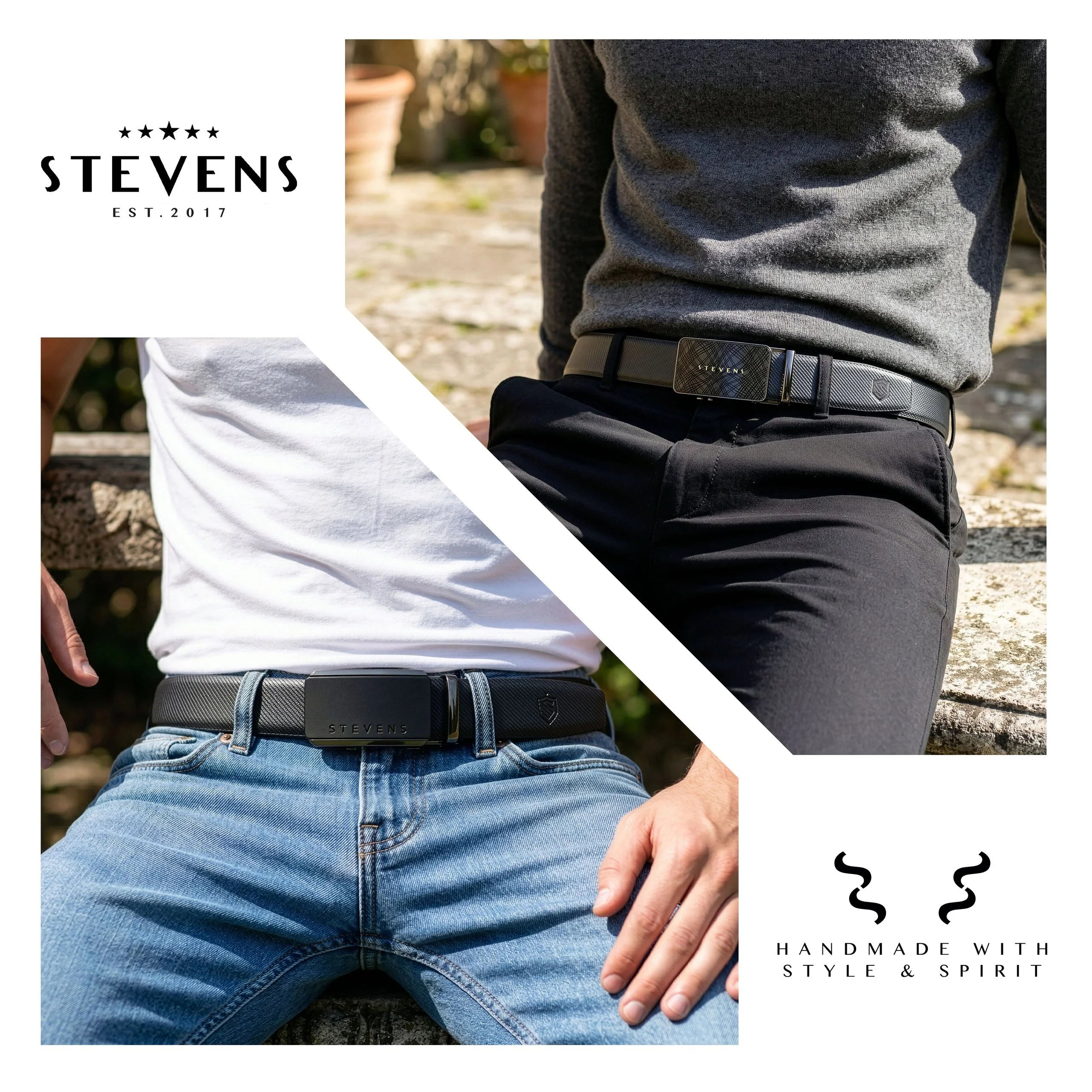 Vyriškas odinis automatinis diržas STEVENS, juodas, dovanų rinkinys D39751