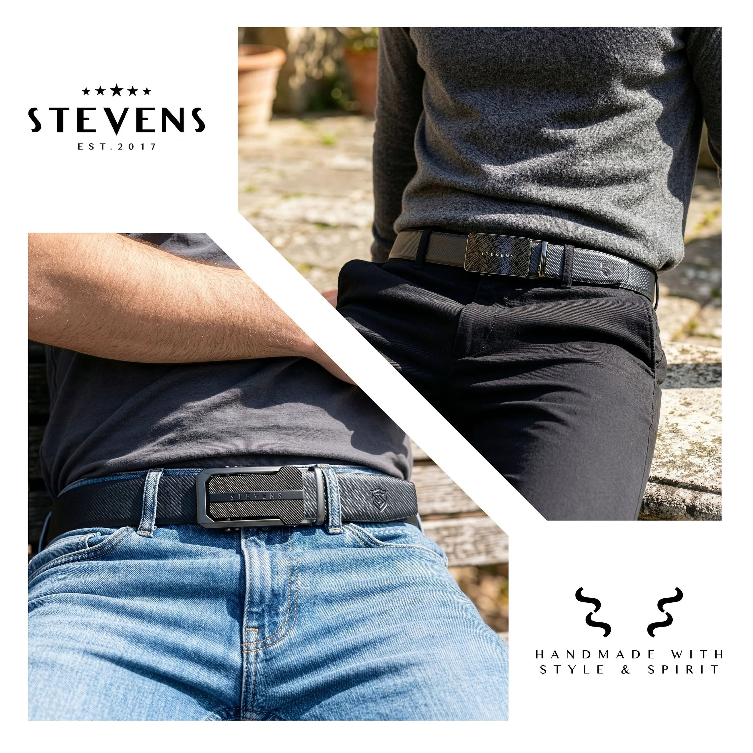 Vyriškas odinis diržas su automatinėmis sagtimis STEVENS, juodas 2 viename D39752
