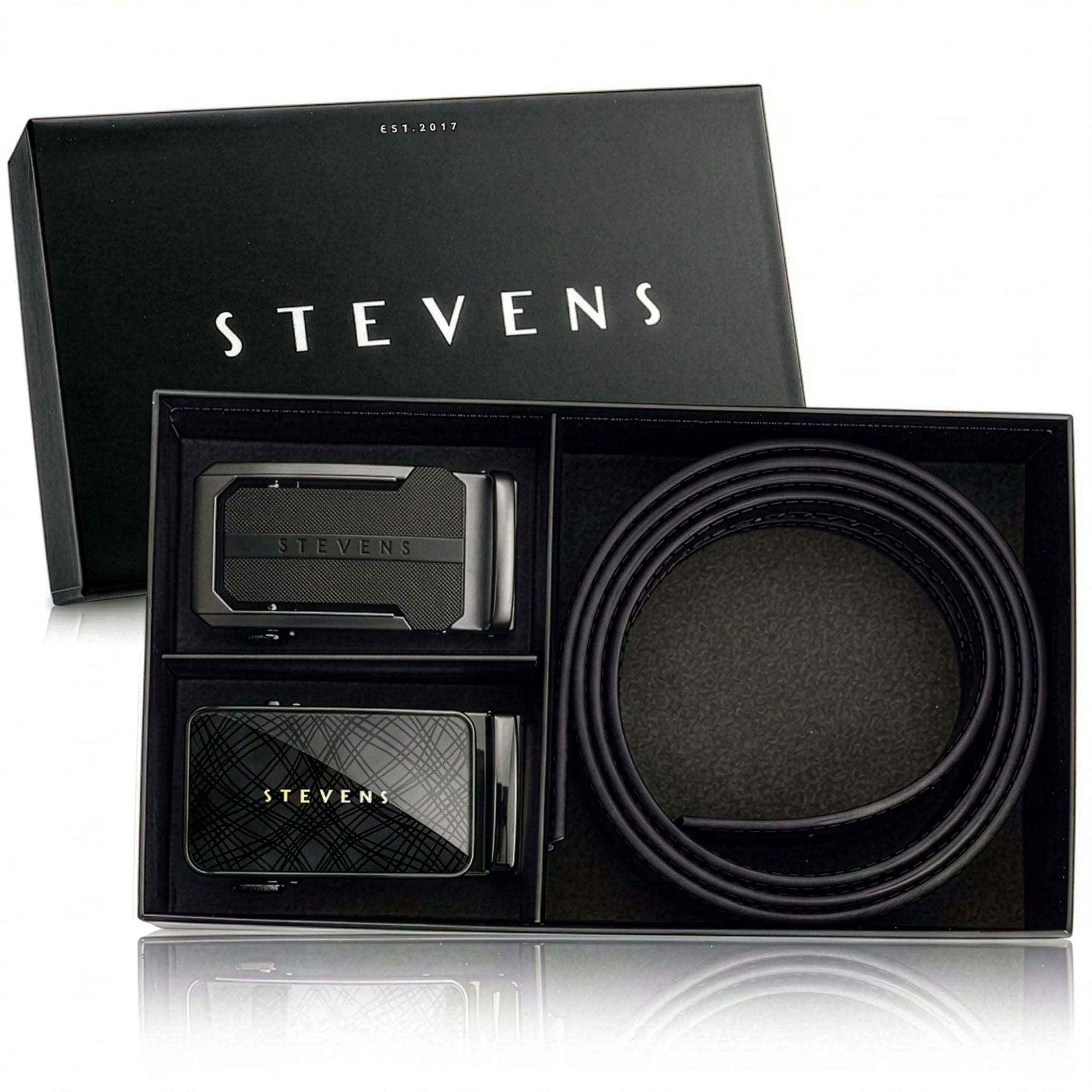 Vyriškas odinis diržas su automatinėmis sagtimis STEVENS, juodas 2 viename D39752
