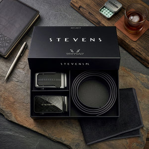 Vyriškas odinis diržas su automatinėmis sagtimis STEVENS, juodas 2 viename D39752