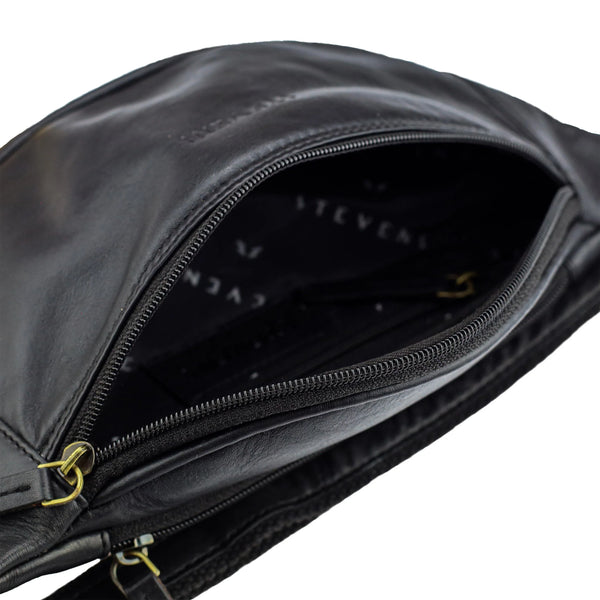 Juoda natūralios odos juosmens ir per petį nešiojama rankinė STEVENS D39765