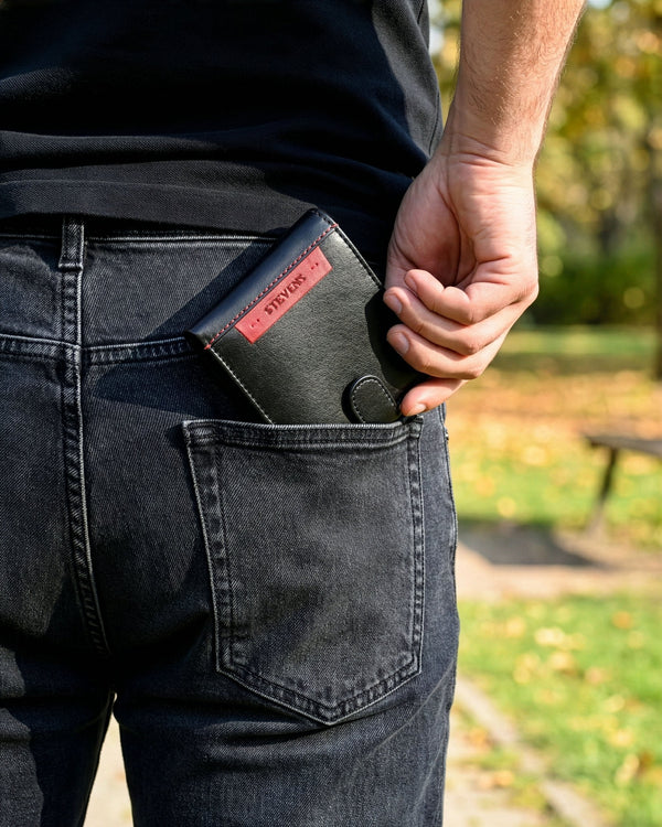 Vīriešu īstas ādas maks Stevens Z05-325A, melns N391