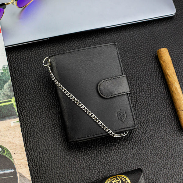 Melns vīriešu maks STEVENS ar ķēdīti S1083 