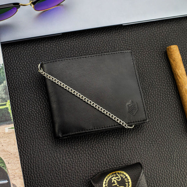 Melns vīriešu maks STEVENS ar ķēdīti S1084