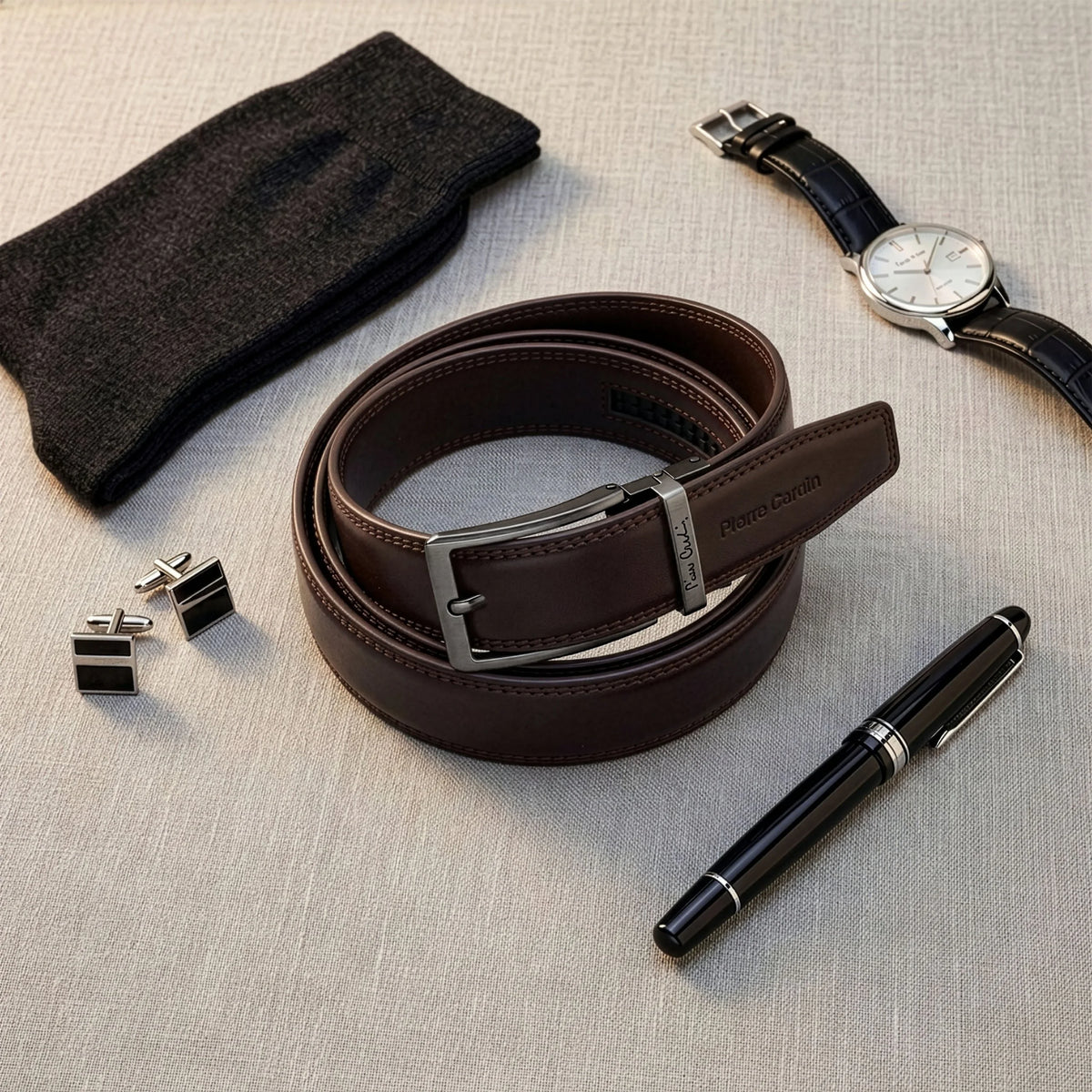 Vyriškas diržas su automatine sagtimi Pierre Cardin, rudas D40023
