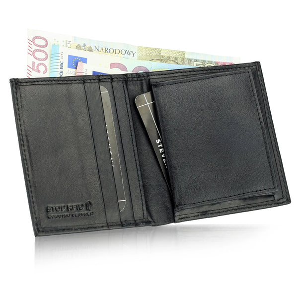 Maža plona vyriška odinė piniginė su RFID STEVENS, juoda D40033