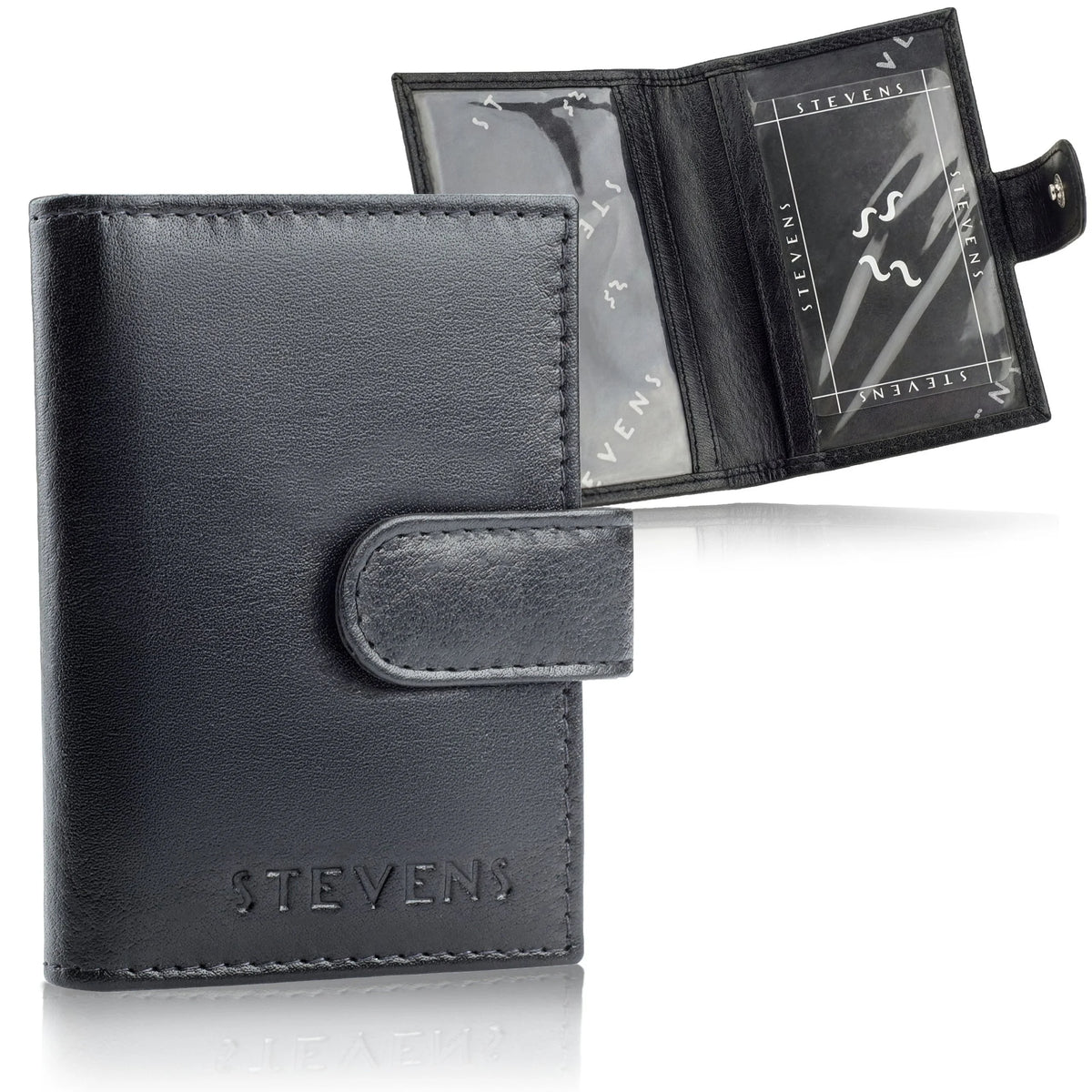Mažas odinis kortelių ir dokumentų dėklas su langeliais STEVENS, juodas D40035