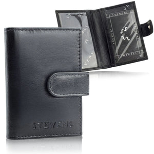 Mažas odinis kortelių ir dokumentų dėklas su langeliais STEVENS, juodas D40035