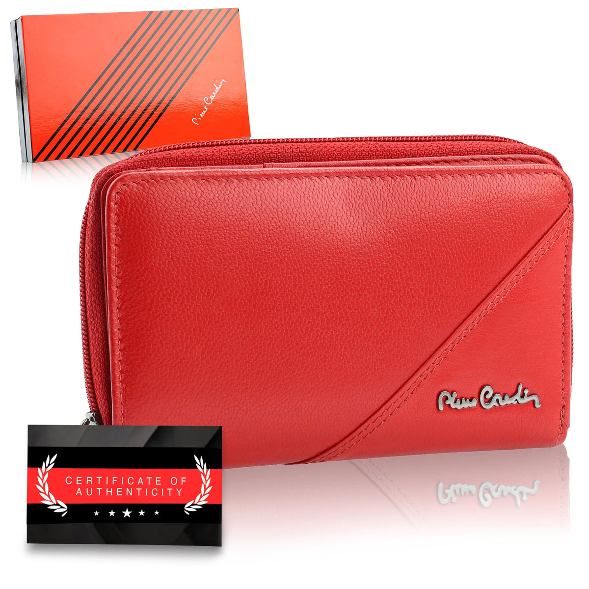 Talpi moteriška odinė piniginė su RFID Pierre Cardin, raudona D40325