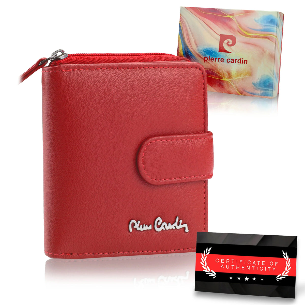 Moteriška odinė piniginė su RFID Pierre Cardin, raudona D40336