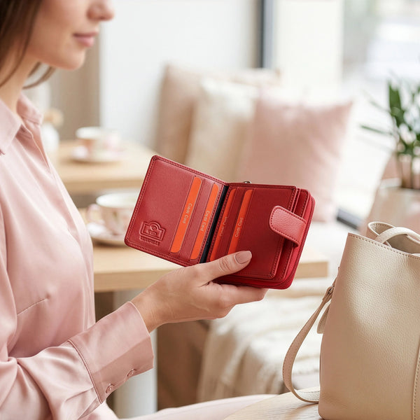 Moteriška odinė piniginė su RFID Pierre Cardin, raudona D40336