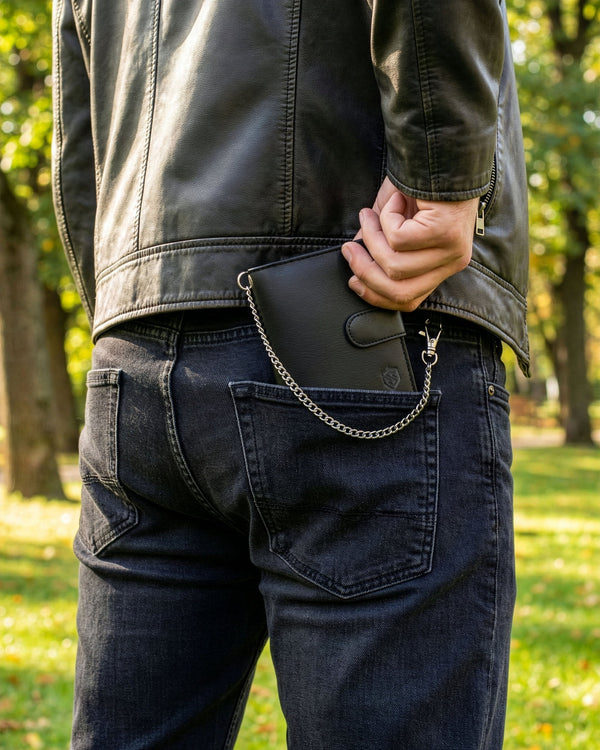 Melns vīriešu maks STEVENS ar ķēdīti S1083 