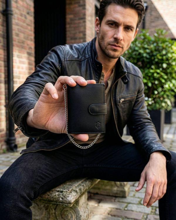 Melns vīriešu maks STEVENS ar ķēdīti S1083 