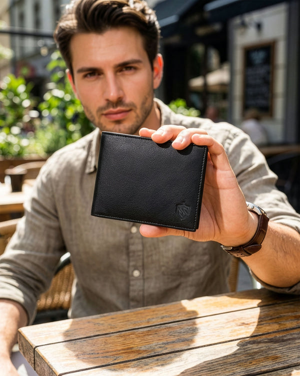 Īstas ādas vīriešu maks SLIM Stevens 84, melns S1033 