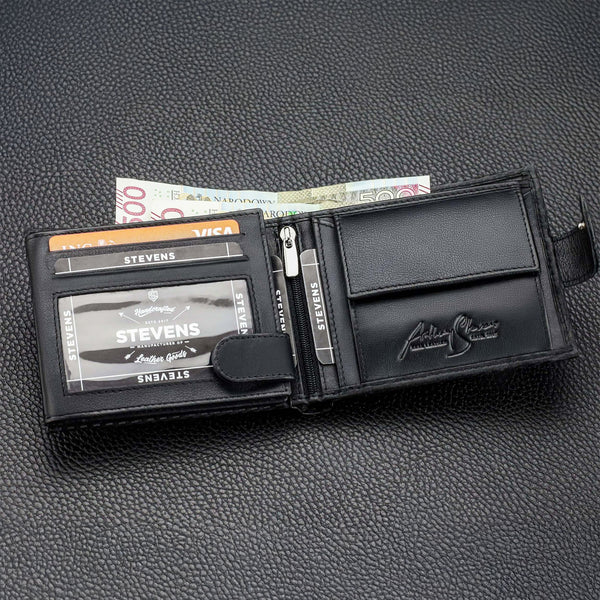 Vīriešu ādas maks Stevens 325A Carbon, melns S189