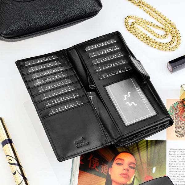 Sieviešu ādas maks Stevens, melns, RFID 210-R