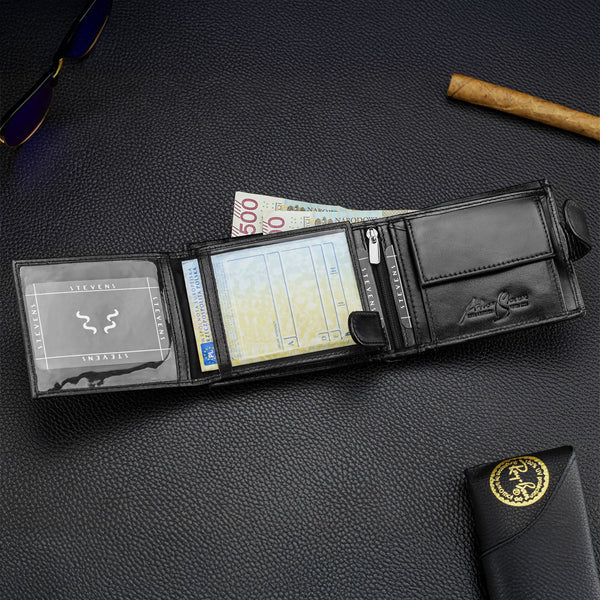 Vīriešu īstas ādas maks Stevens Z05-325A, melns N391