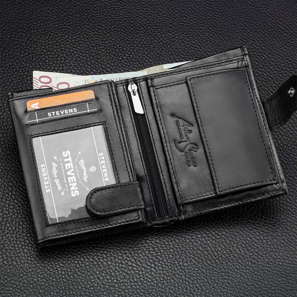 Melns vīriešu maks STEVENS ar ķēdīti S1083 